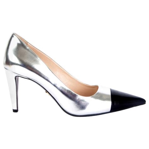 prada silver patent leather point toe pumps|prada pumps and sandals.